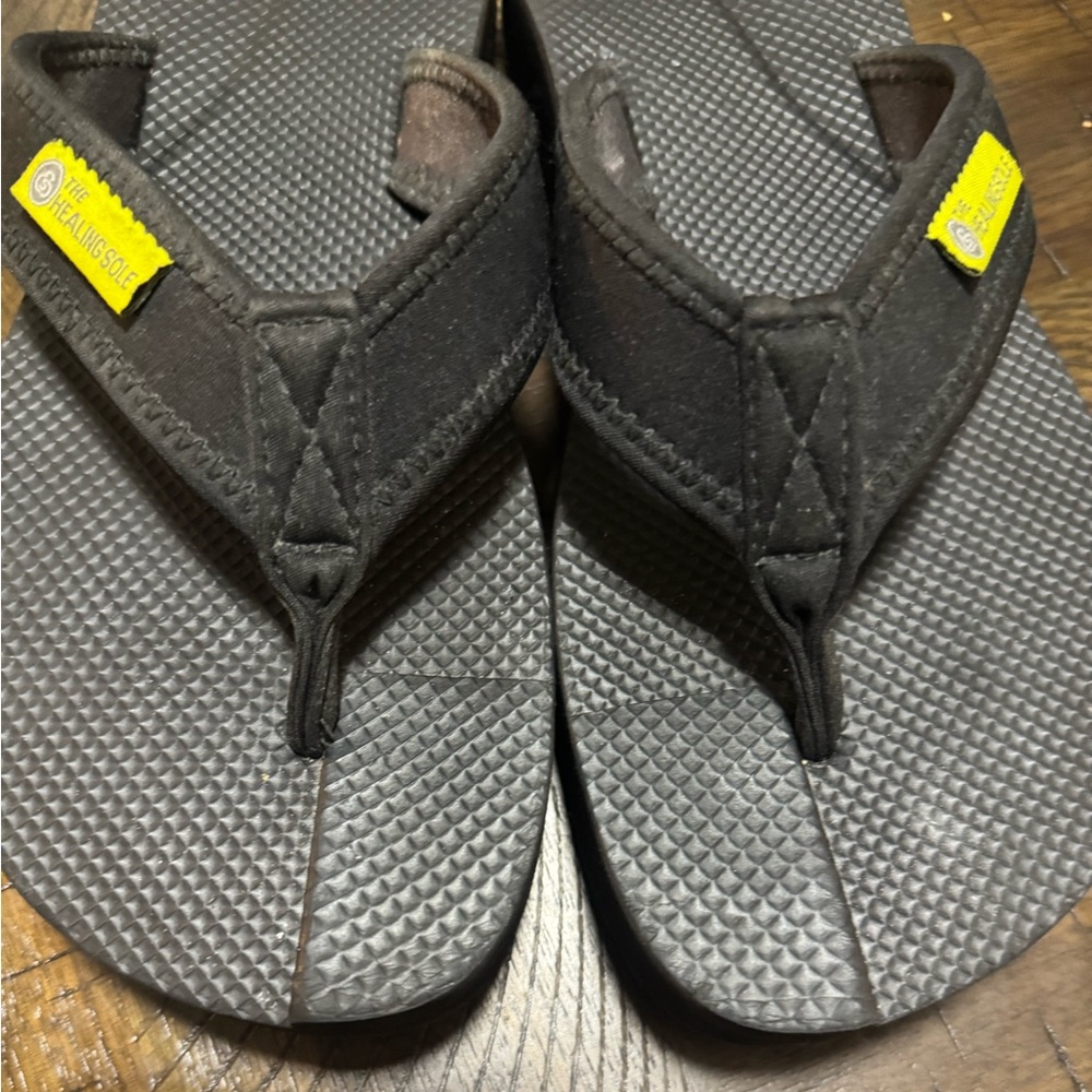 Yellow Box Black Sandals with Yellow Tag